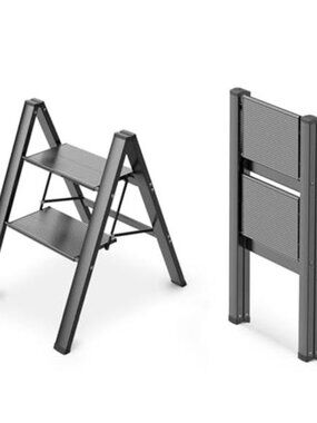 2 Step Ladder, Foldable Step Stool, Aluminum Lightweight Ladder for Home Kitchen